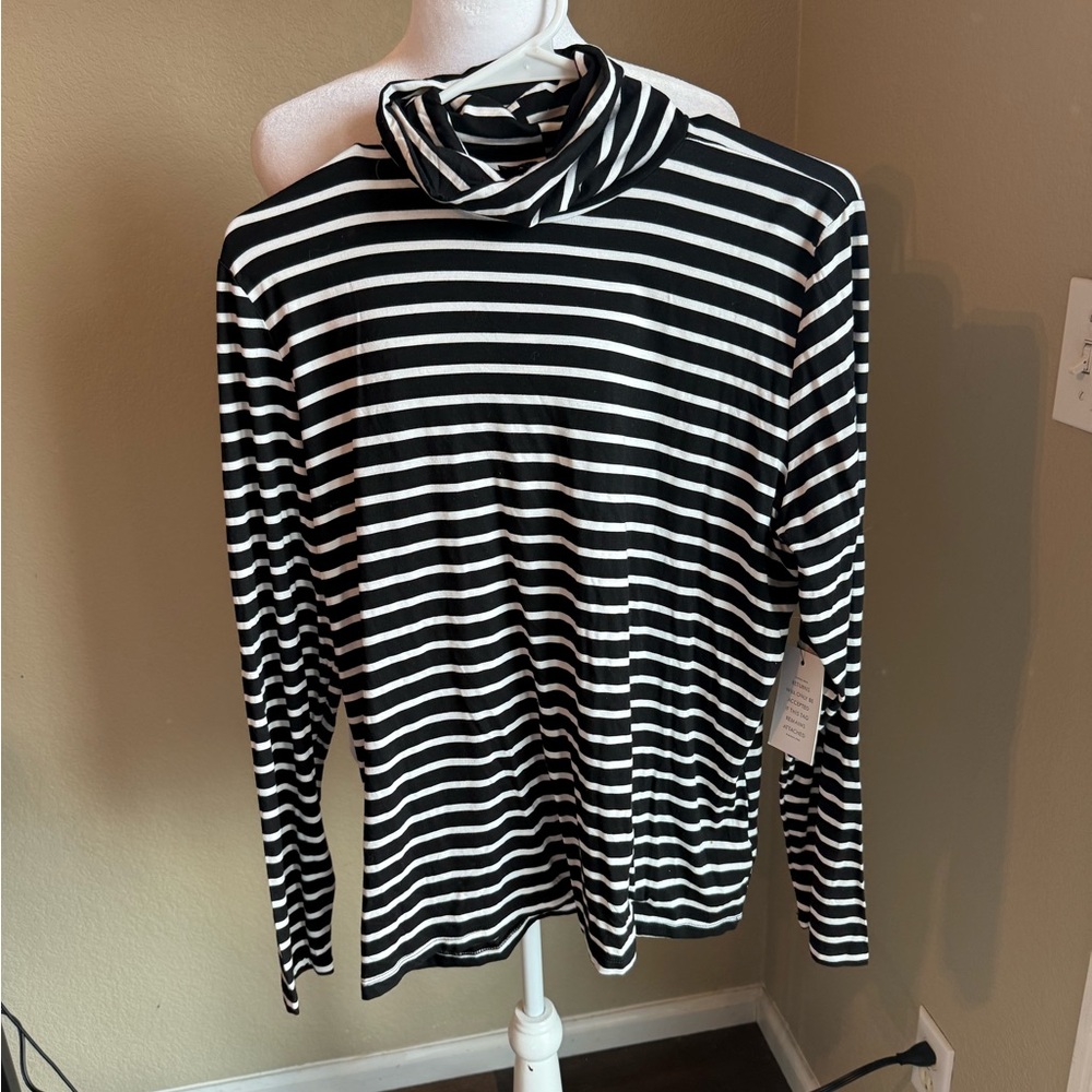 Striped Black and White Turtleneck Top